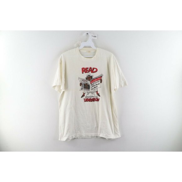 Vintage 80s Mens XL Information for Liberation Black Power Spell Out T-Shirt USA